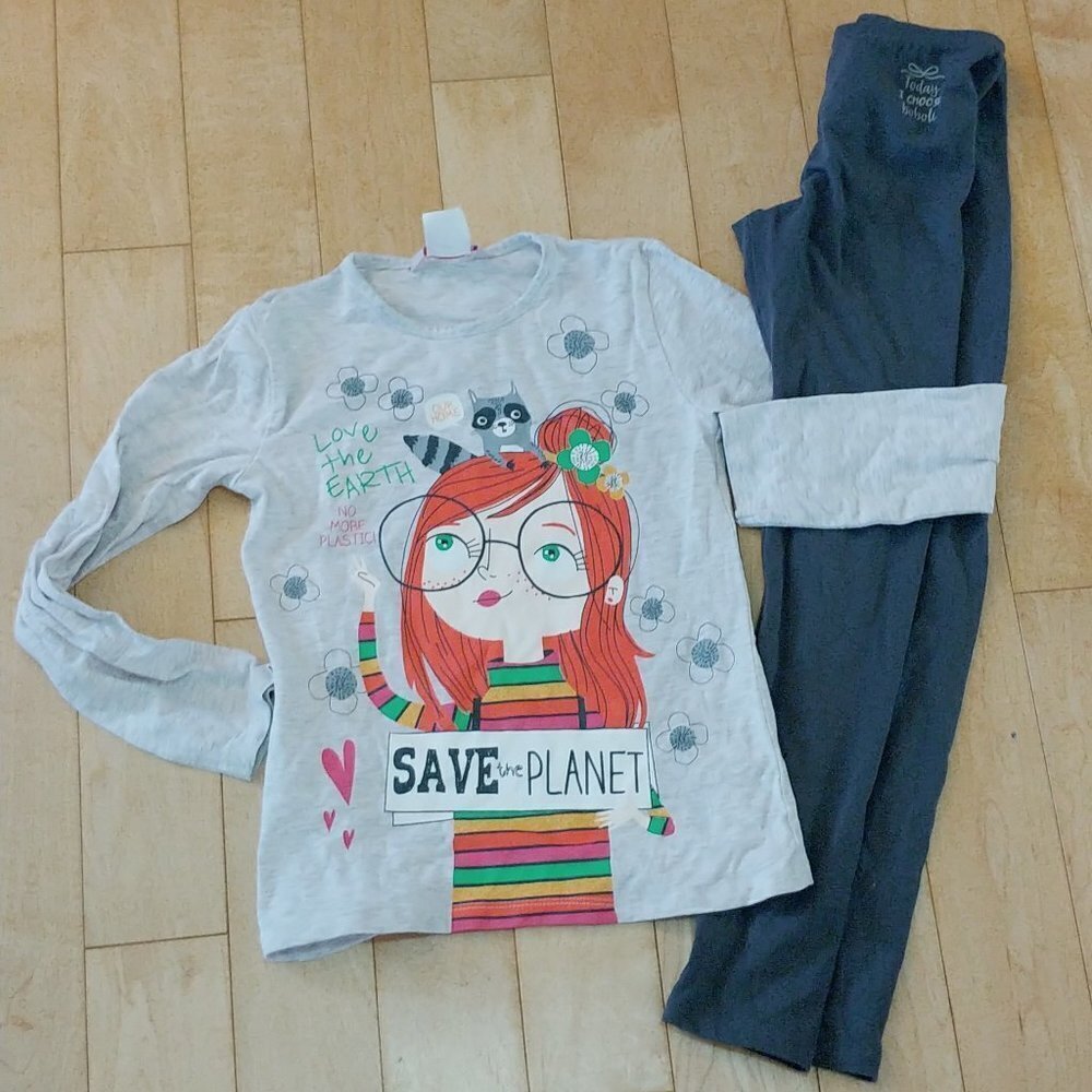 Boboli Save The Planet t-shirt and leggings set size 7
